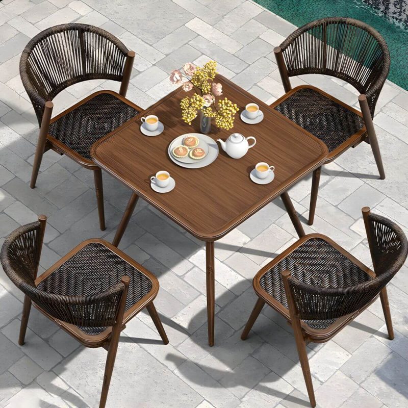 "Tropical Rattan Patio Arm Chair with Arm Brown Dining Armchair - 8 Piece Set"