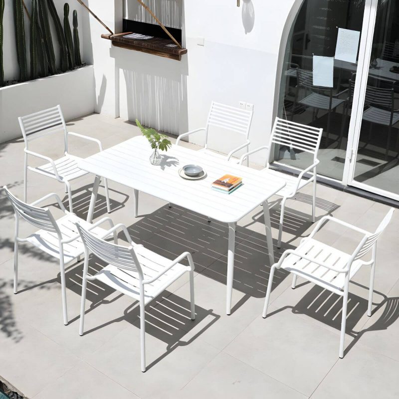 "Metal Modern Standard Height Dining Room Chair and Table Set with Chairs - Table & Chair(s) 55"L x 31"W x 29"H 6 White"