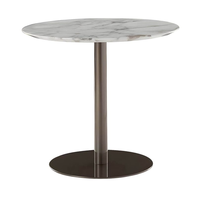 "Modern Geometric Waterproof Courtyard Table Metal Base Outdoor Table - Table Only Round Marble 23.6"L x 23.6"W x 29.5"H"