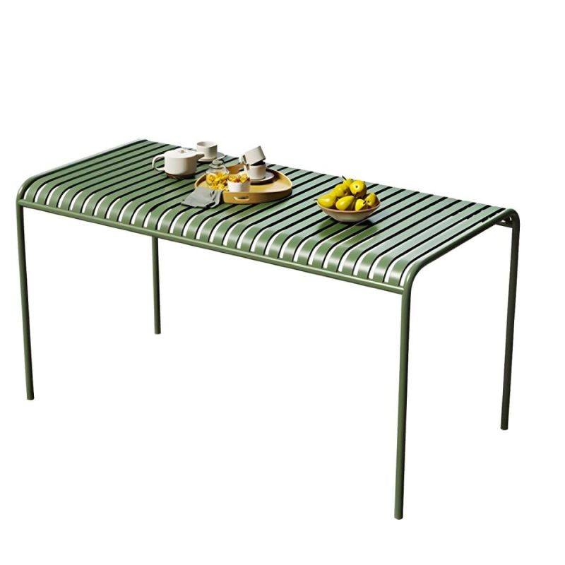 "Green Modern Metal Dining Table for Outdoor Patio with No Distressing - Table Only 55.1"L x 27.6"W x 29.5"H"