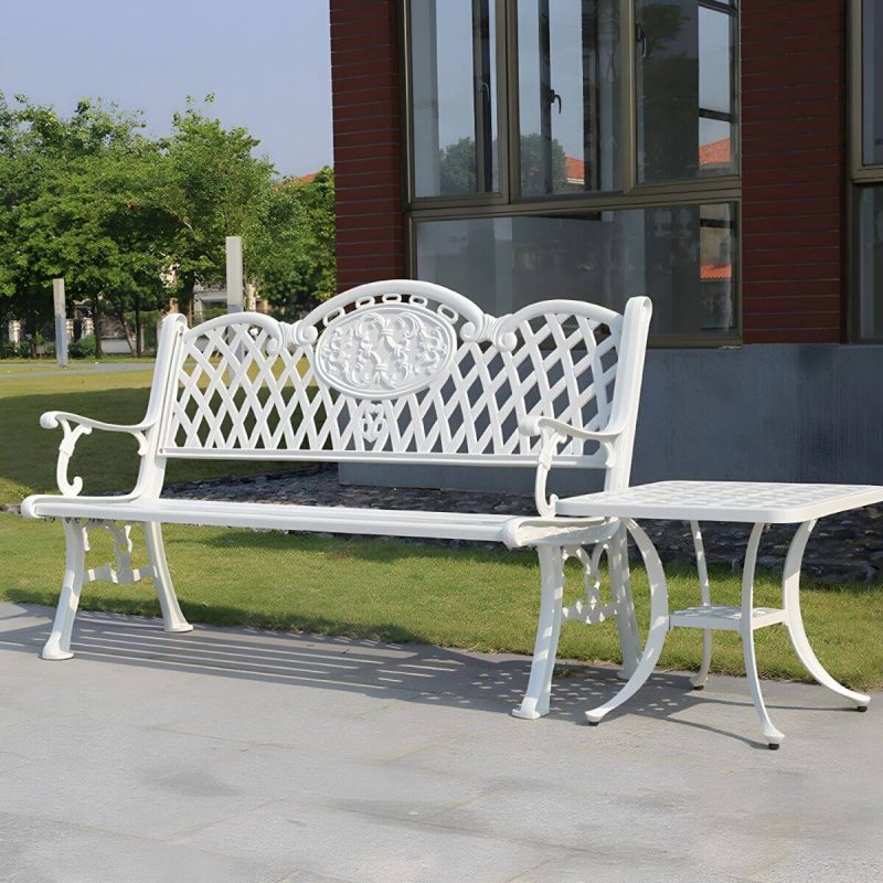 "Contemporary Accent Bench with Legs Water Resistant for Outdoor - White 59"L x 24"W x 34"H"
