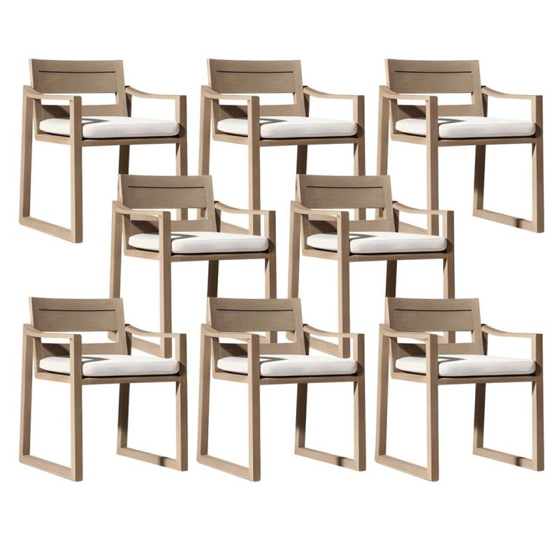 "Modern Dining Side Chairs Solid Wood Natural RemovableUV Protective Finish Cushion - With Arms 8 Piece Set"