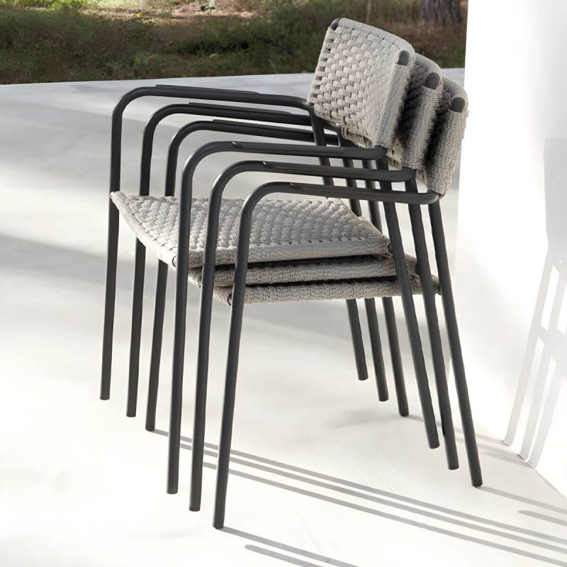 "Rattan Contemporary Aluminum Stacking Patio Arm Chair in Gray - 0.06" Aluminum Frame 8 Piece Set"