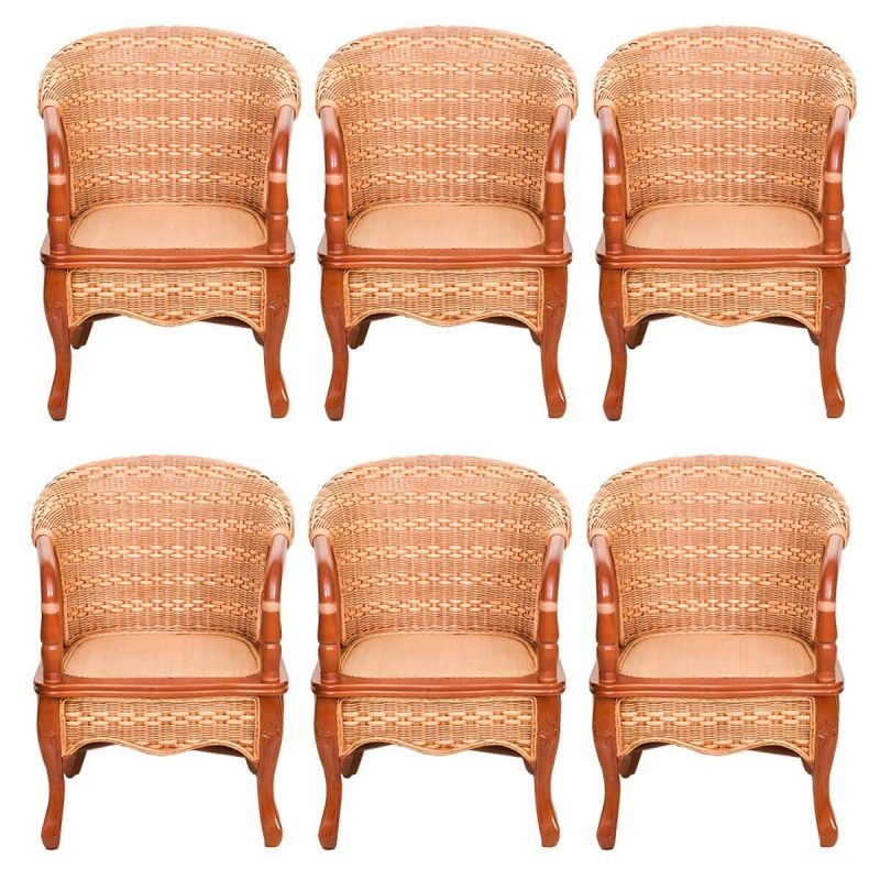 "23" x 21" x 33" Traditional Rattan Patio Dining Side Chair in Brown - 6 Piece Set"