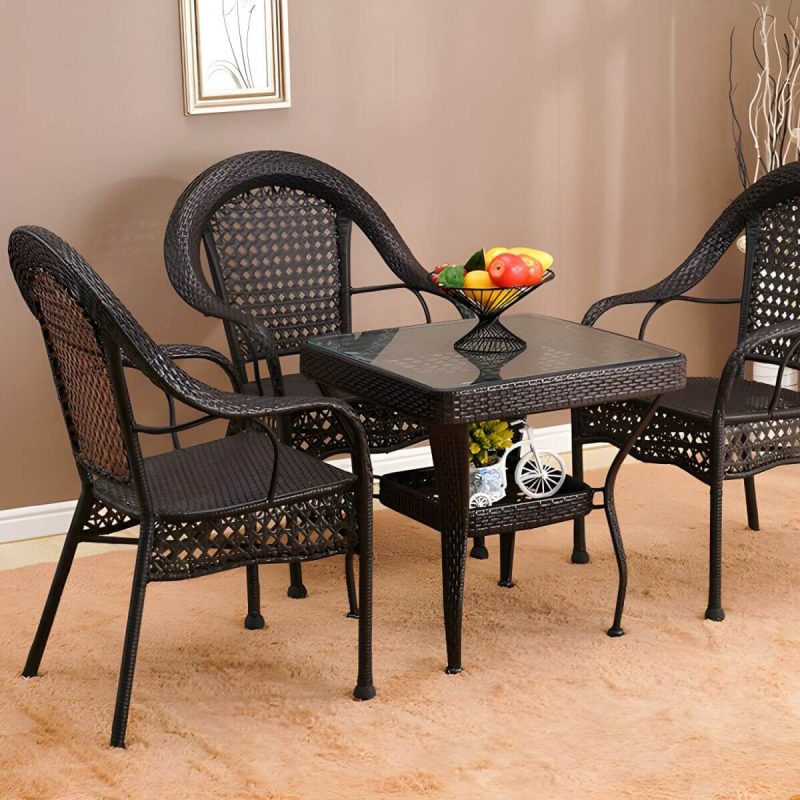 "Modern Metal Frame Stacking Dining Chair with Arm Water Resistant - Black 1 Piece"