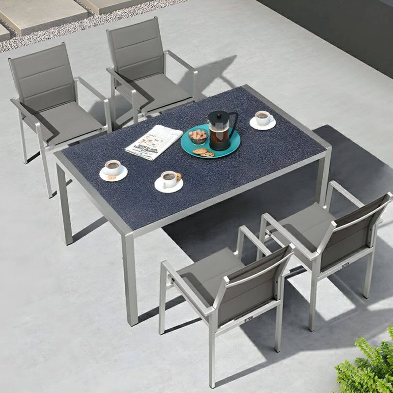 "Stacking Metallic Antique Finish Patio Chair Industrial Style without Cushions - 8 Piece Set"