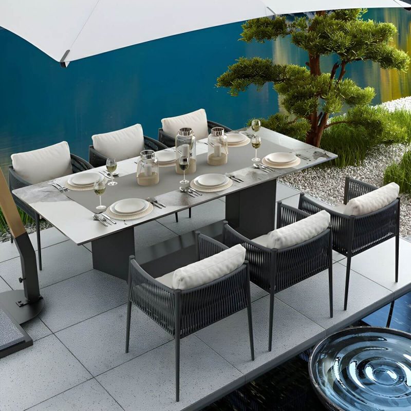 "Modern Gray Metal Arm Chair with Gray Wicker Back and Removable Gray Cushions - 25"L x 24"W x 29"H 2 Piece Set"