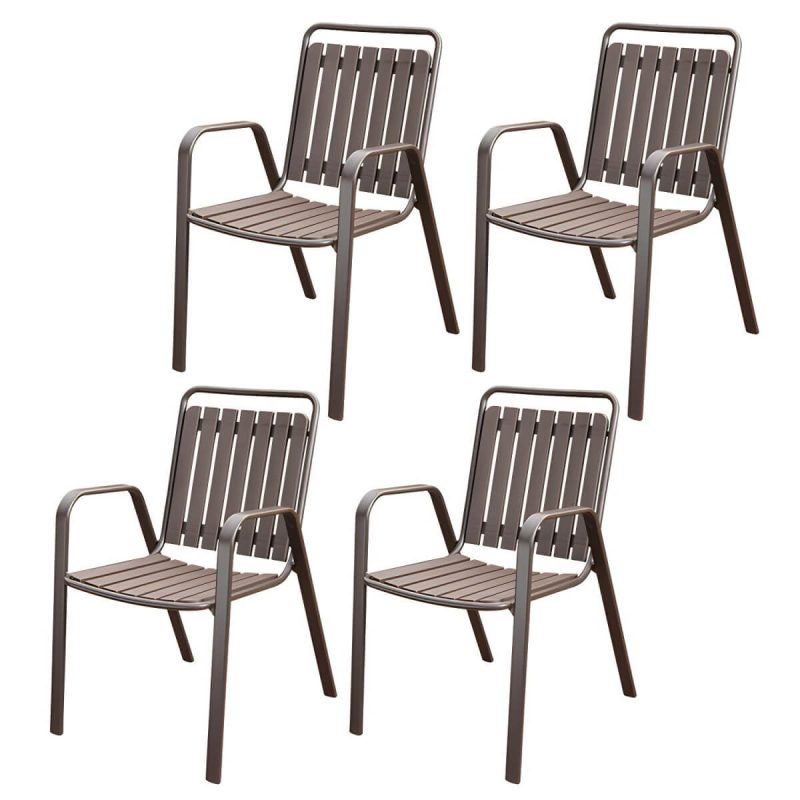 "Antique Finish Patio Chair Plastic Industrial Stacking without Cushions - 4 Piece Set"