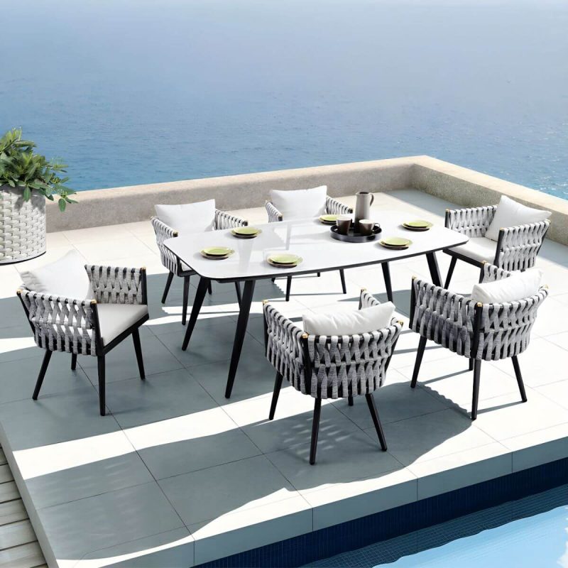 "Bohemian Style Dining Set 1/4/5/7 Pieces Wood Dining Table Set for Patio - Table & Chair(s) 70.9"L x 39.4"W x 29.5"H 6 White"