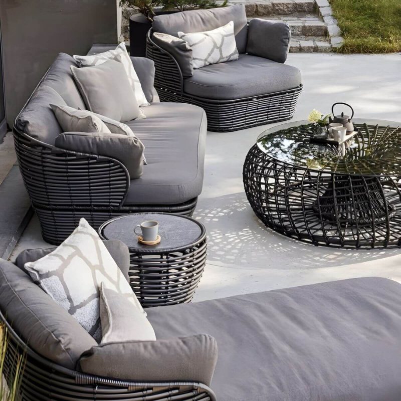 "Modern & Contemporary Outdoor Loveseat Wicker/Rattan Fabric With Cushions - Black 31"L x 70"W x 25"H"