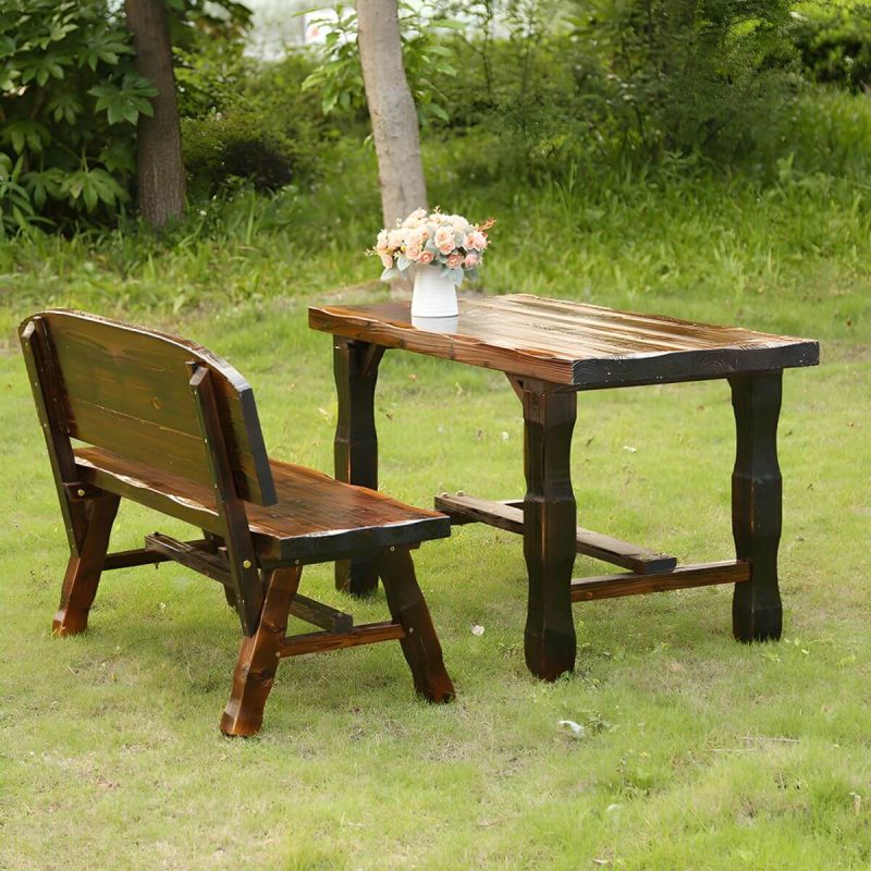 "Rustic Rectangle Balcony Table Solid Wood Accent Table for Patio - 55"L x 24"W x 27.5"H Table Only"