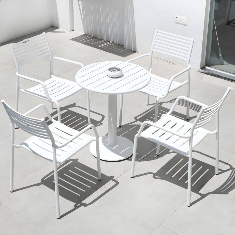 "Metal Modern Standard Height Dining Room Chair and Table Set with Chairs - Table & Chair(s) 25.6"L x 25.6"W x 29.1"H 4 White"