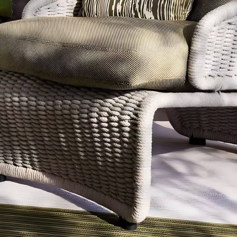 "Modern Gray Metal Frame Light Wood Outdoor Modular Design Sofa with Cushions - 2-Seater Sofa"