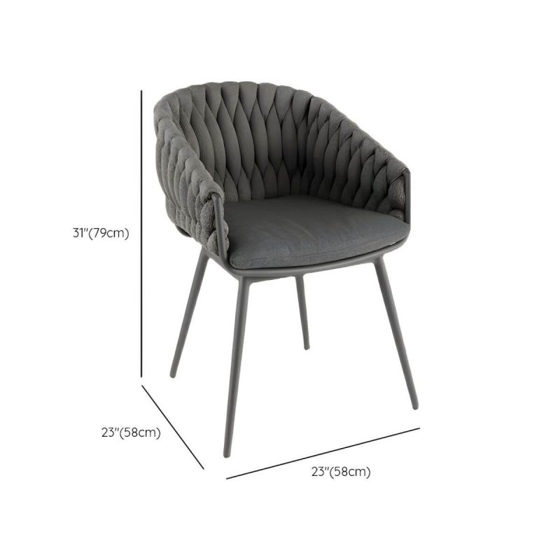 "Dimension of Modern Gray Aluminum Arm Chair with Sling Back for Outdoor Dining - 1 Piece"