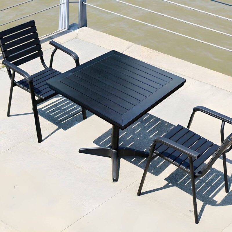 "Contemporary Wood Dining Table Set with Black Chairs for Courtyard - Table & Chair(s) 32"L x 32"W x 28"H 2"