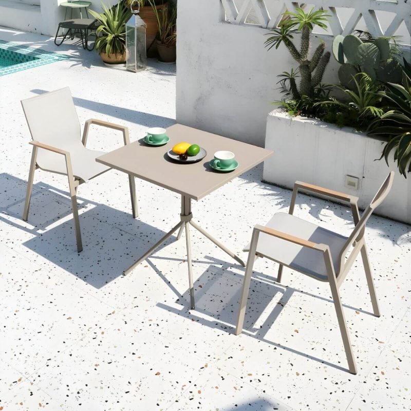 "Gray Modern Metal Dining Room Chair and Table Set with Chairs - Table & Chair(s) 27.6"L x 27.6"W x 28.3"H 2 Champagne"
