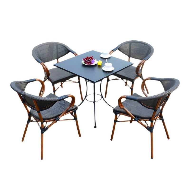 "Metal Modern Brown Patio Dining Set with Stackable Chairs and Weatherproof Durability - Table & Chair(s) 70 x 70 x 73 cm 4"