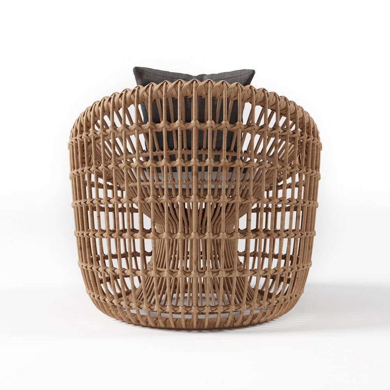 "Austen Rattan Outdoor Barrel Chair Nest Shape Sidechair with Cushion in Brown"