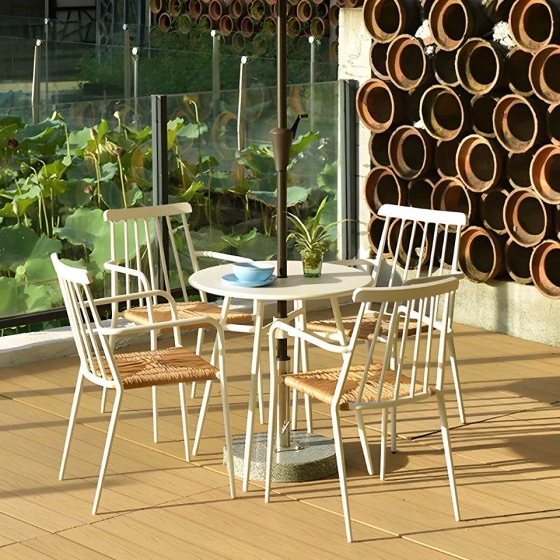 "Tropical Metal Arm Chair with Corrosion Resistant Construction for Outdoor Dining - Black 2 Piece Set"