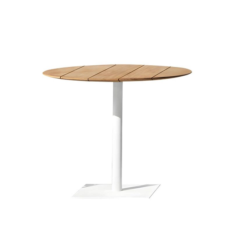 "Teak Wood Modern Patio Dining Table with Umbrella Hole - Waterproof and UV Resistant - Table Only 27.6"L x 27.6"W x 29.1"H Round"