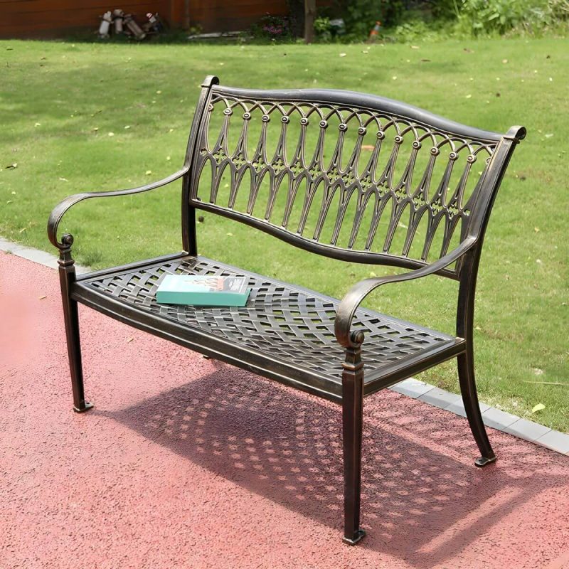 "Modern Metal Garden Bench with Legs Water Resistant for Outdoor - 61"L x 29"W x 37"H"