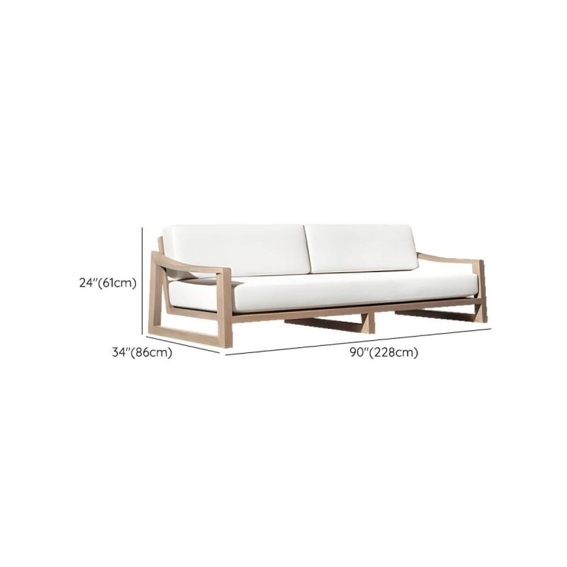 "Dimension of Modern White Wood Sofa - Waterproof and UV Resistant with Cushions - 3-Seater Sofa"