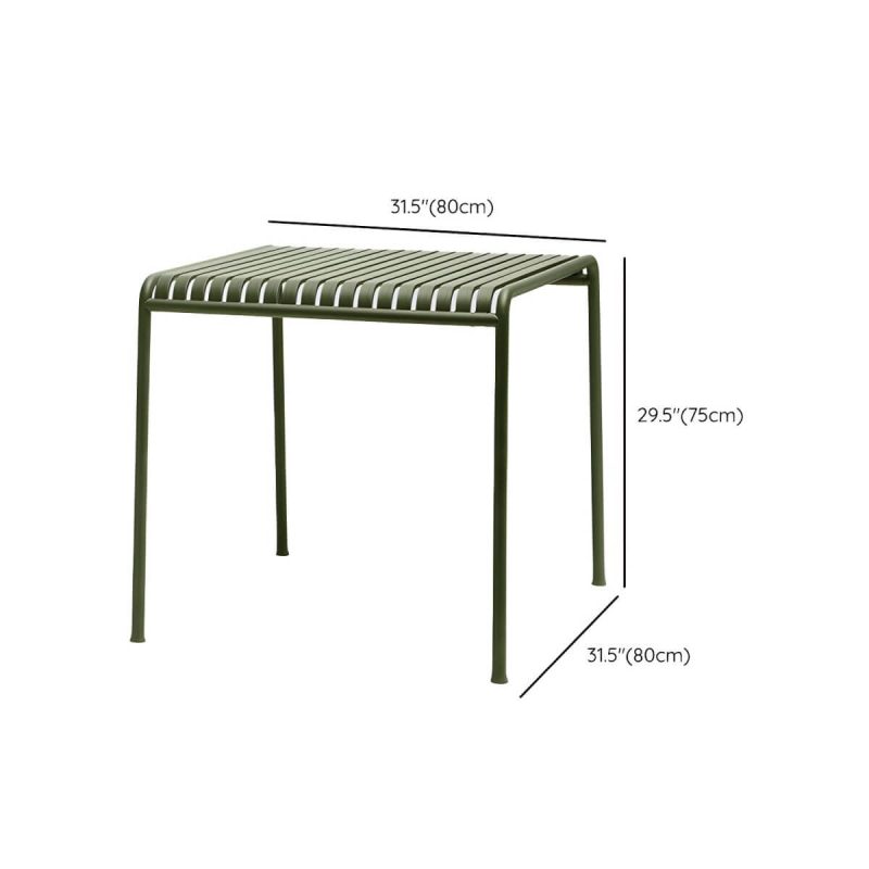 "Dimension of Green Modern Metal Dining Table for Outdoor Patio with No Distressing - Table Only 31.5"L x 31.5"W x 29.5"H"