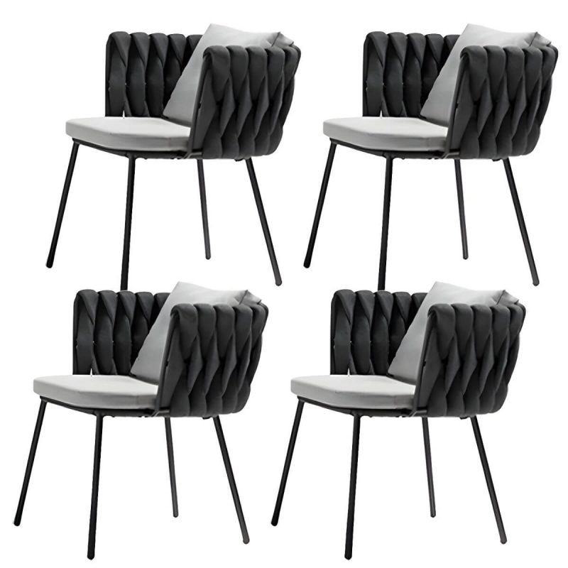 "Metal Matte Finish Patio Chair Assembled Tropical with Cushions - 23.2"L x 25.6"W x 28"H 4 Piece Set"
