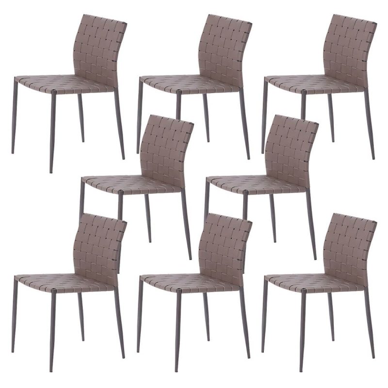 "Tropical Dining Side Chair Metal and Faux Leather Indoor-Outdoor Chair - Grey 8 Piece Set"