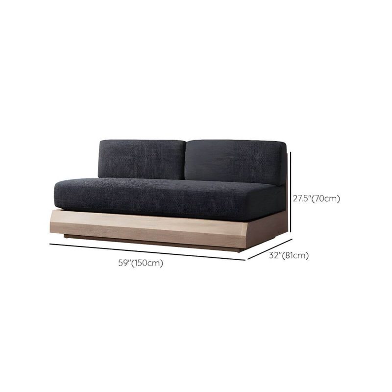 "Dimension of Wood Rectangular Contemporary Patio Sofa with Cushions for Outdoor - Armless Loveseat"