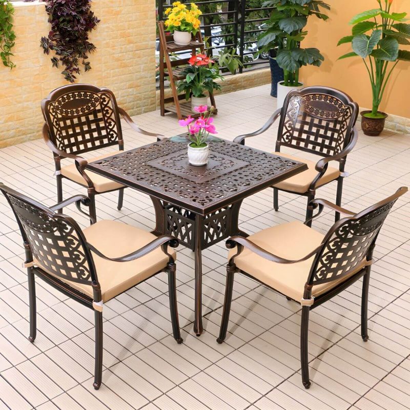 "Aluminum Outdoor Patio Table Industrial UV Resistant Patio Table - Table Only 31.5"L x 31.5"W x 28.7"H Black"