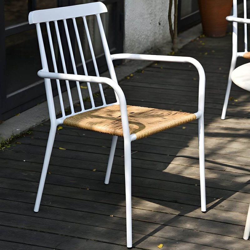 "Tropical Metal Arm Chair with Corrosion Resistant Construction for Outdoor Dining - Black 6 Piece Set"