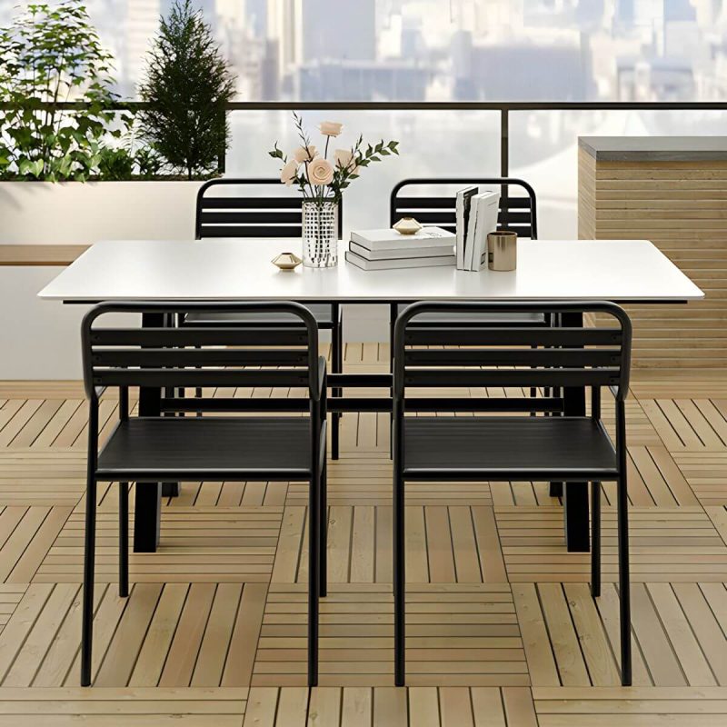 "White Stone Rectangular Patio Dining Table without Umbrella Hole - Table Only 63"L x 31.5"W x 29.5"H"