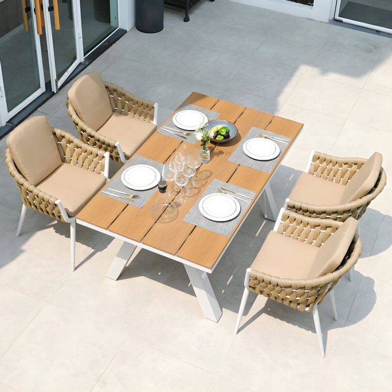 "Modern Aluminum Non-Foldable Patio Dining Arm Chair with Included Cushions 1pc - Brown 16" Density Sponge"