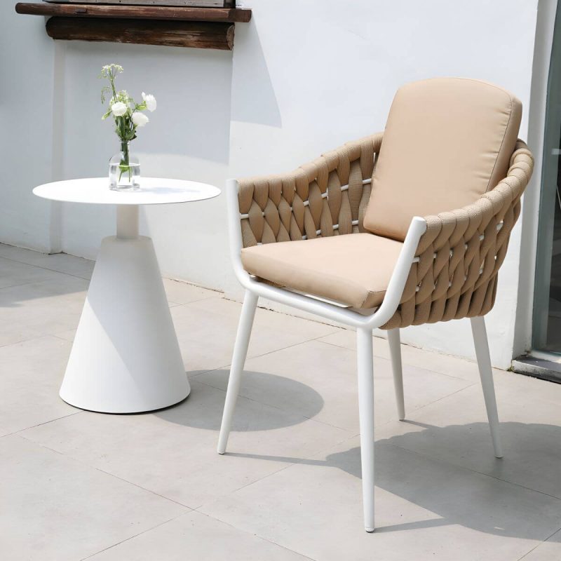 "Contemporary Outdoors Dining Chairs with Removable Water Repellent Finish Cushion - Coffee 1 Piece"