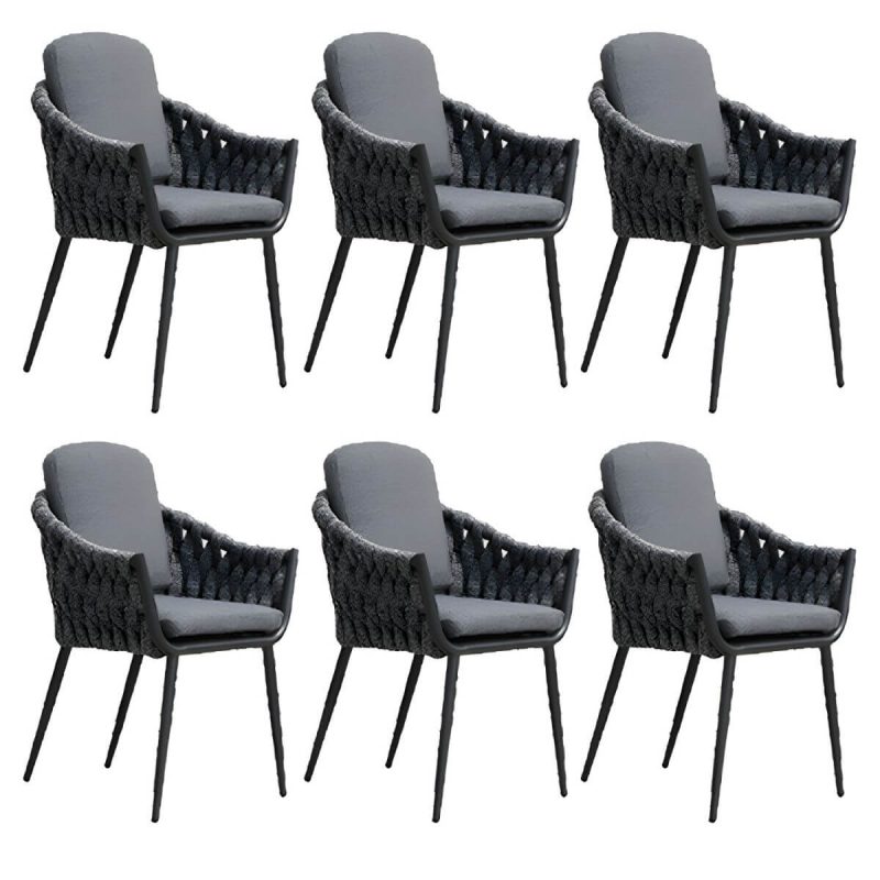 "Contemporary Outdoors Dining Chairs with Removable Water Repellent Finish Cushion - Gray 6 Piece Set"