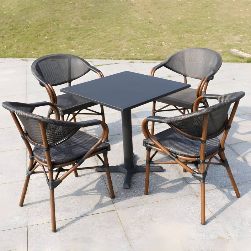 "Industrial Metal Frame Side Table Outdoor Aluminum Patio Table - Table Only Black Square"