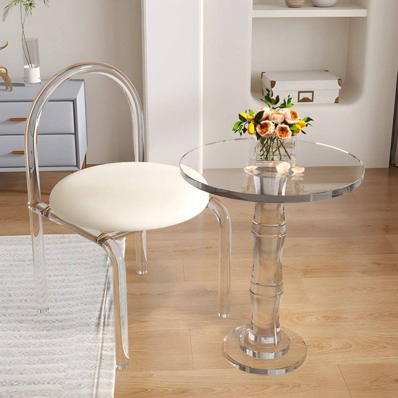"Modern Round Shape Courtyard Table Plastic Waterproof Outdoor Table - Table Only 19.7"L x 19.7"W x 23.5"H"