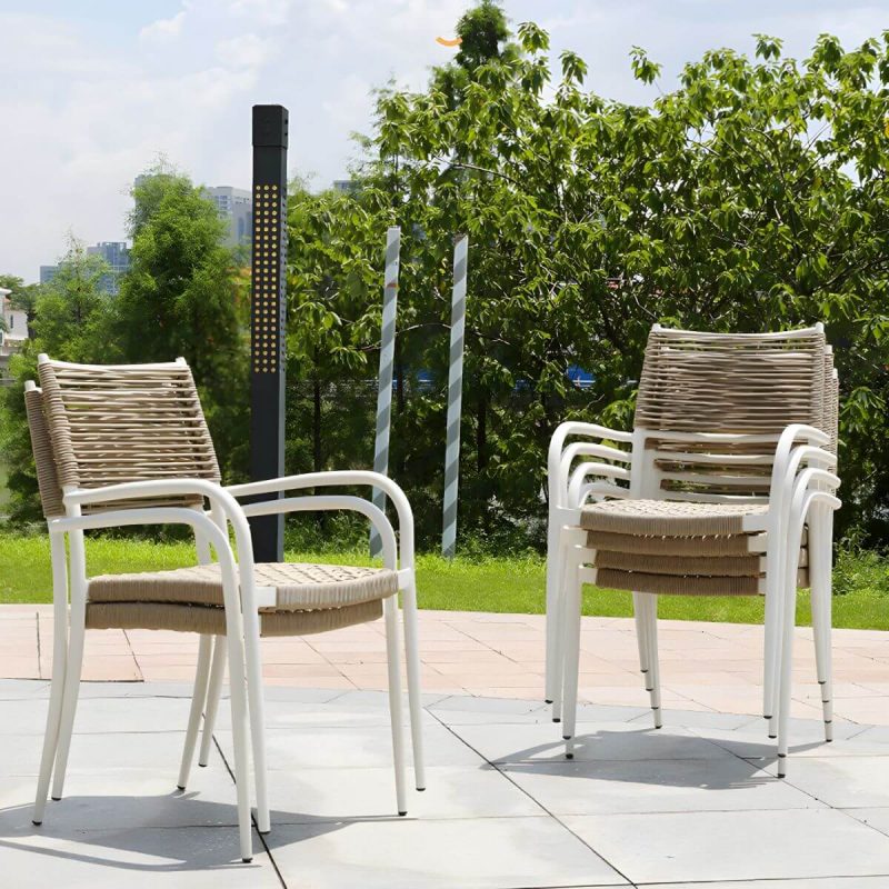 "Stacking Dining Side Chair Aluminum Outdoor Bistro Chairs with Arm - 6 Piece Set"