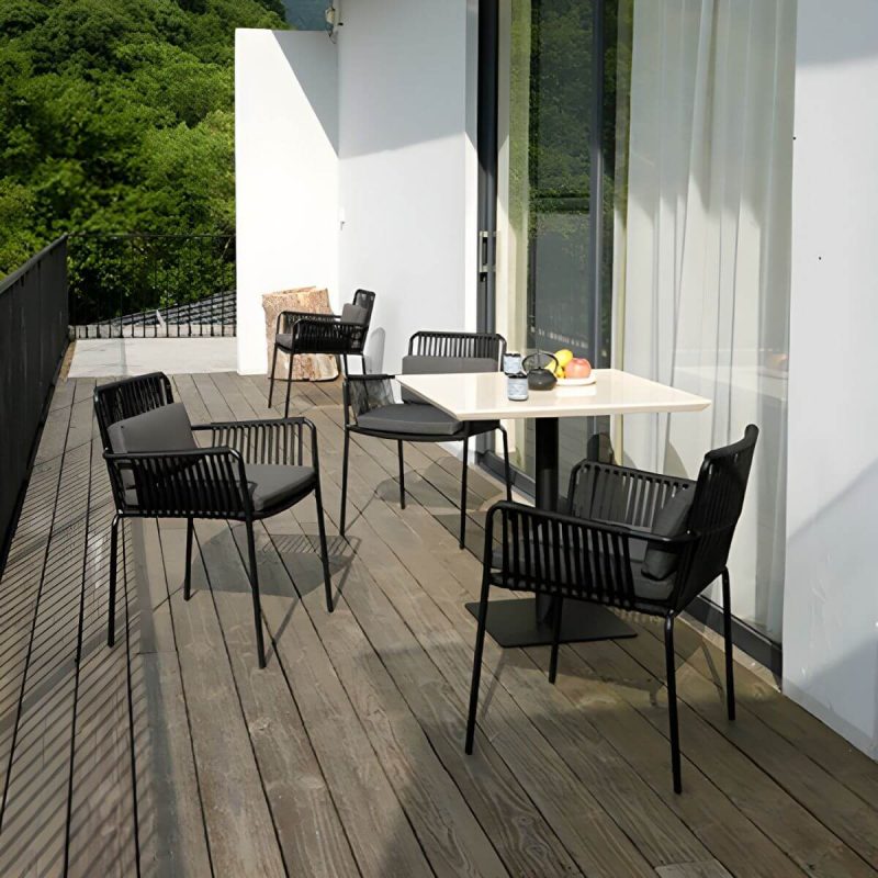 "Modern Dining Armchair with Cushions and Arm Water Resistant - Black 4 Piece Set Rope"