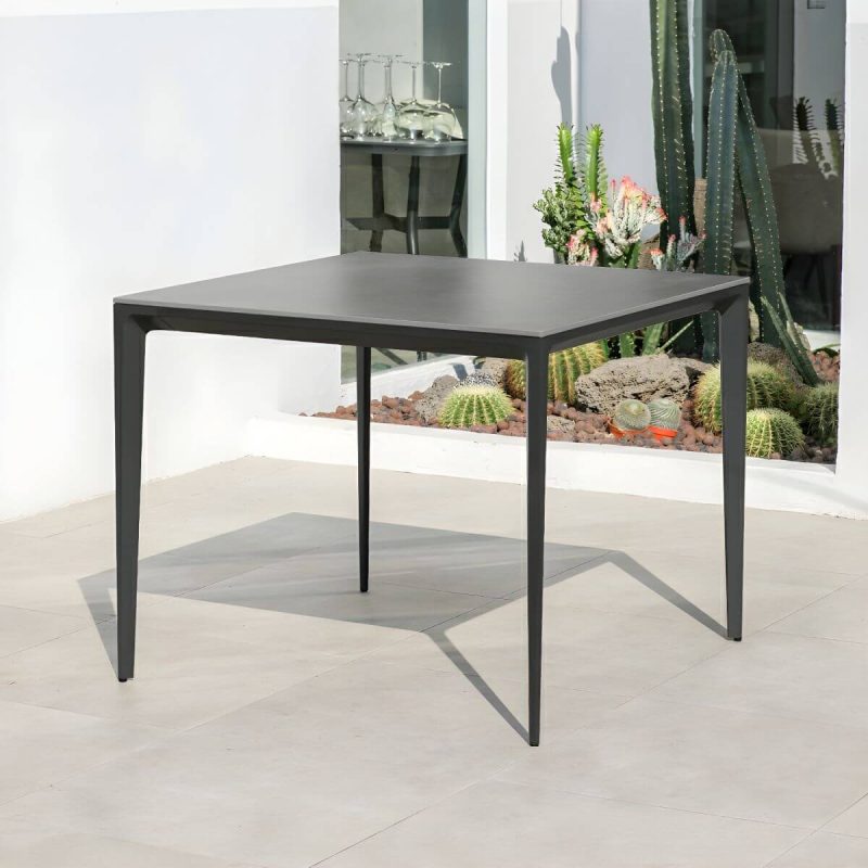 "Grey Patio Table Stone Contemporary Style in Rectangular/Square Shape - Table Only 35.4"L x 35.4"W x 29.5"H"