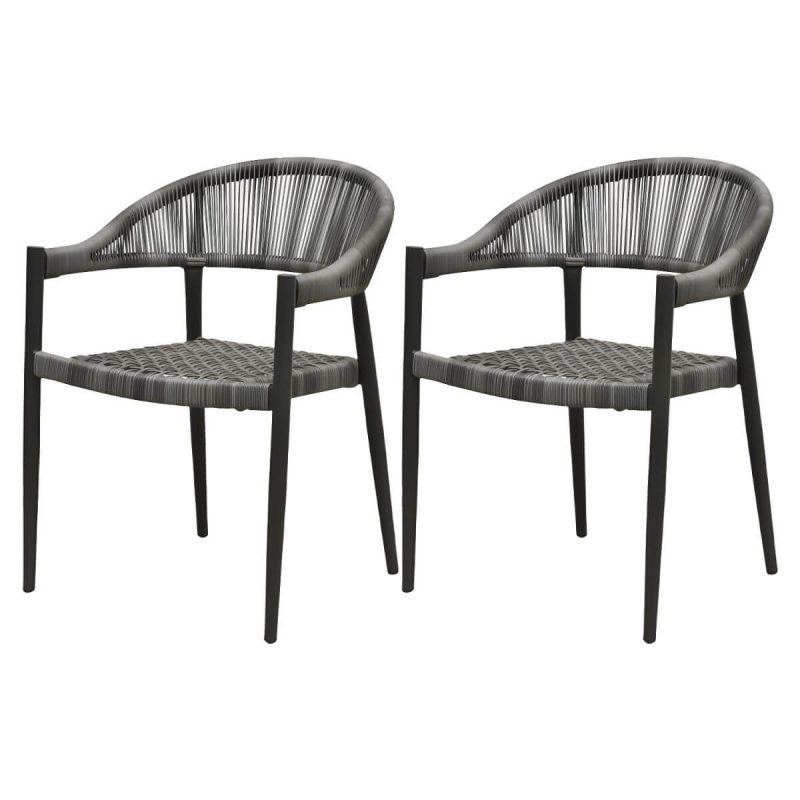 "Contemporary Metal Frame Outdoor Dining Chair Set in Black with Arms - 22"L x 23"W x 31"H 2 Piece Set"