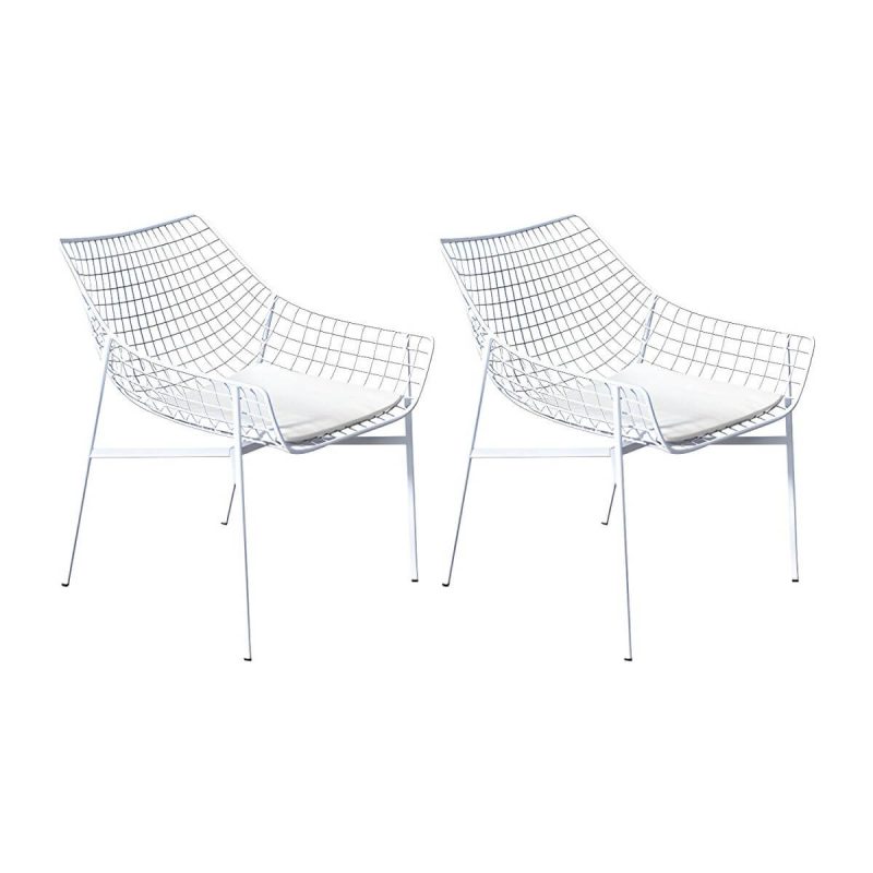 "Contemporary Iron Frame Black and White Armless Dining Side Chair - White 2 Piece Set"