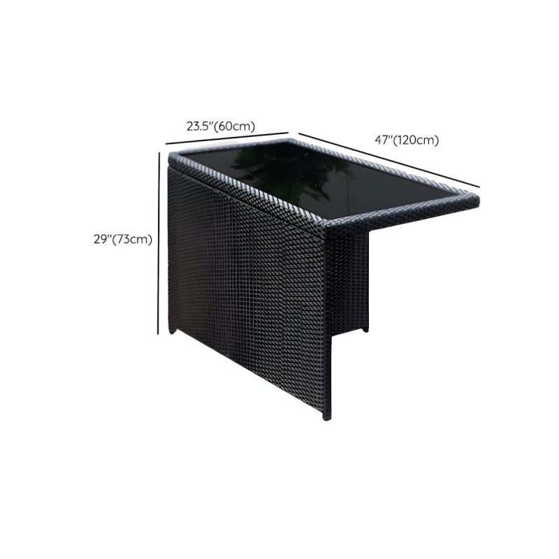 "Dimension of Stylish Weatherproof Glass-top Patio Dining Set with Upholstered Chairs - Table & Chair(s) 47.2"L x 23.6"W x 28.7"H 2 Black"