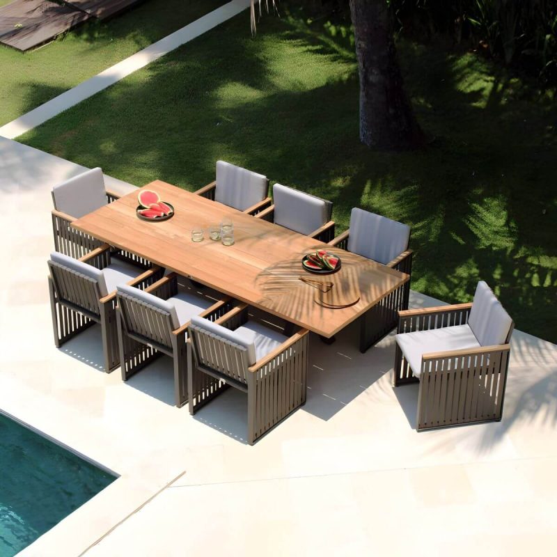 "Boho Patio Dining Table Set 1/5/7/9 Pcs Aluminum Frame Patio Dining Table and Chairs - Table & Chair(s) 78.7"L x 39.4"W x 29.5"H 8 Wood Color"