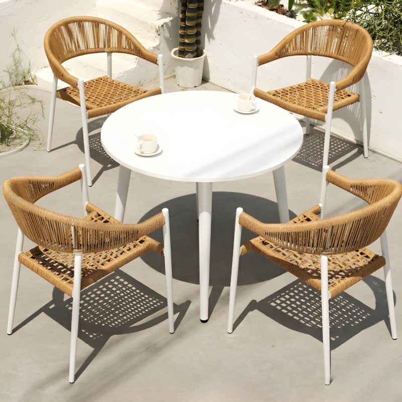"Elegant Weatherproof White Metal Patio Dining Set with Stackable Chairs - Table & Chair(s) 35.4"L x 35.4"W x 29.5"H 4"
