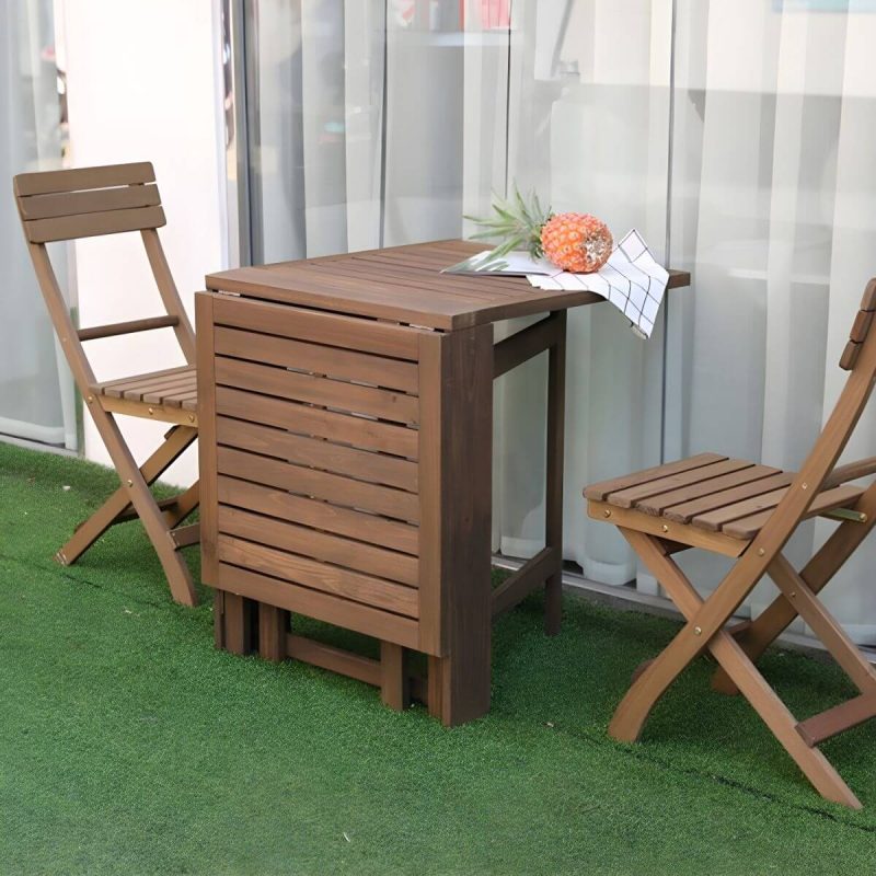 "Modern Foldable Wood Patio Dining Table in Brown without Umbrella Hole for Outdoor Enjoyment - Table Only"