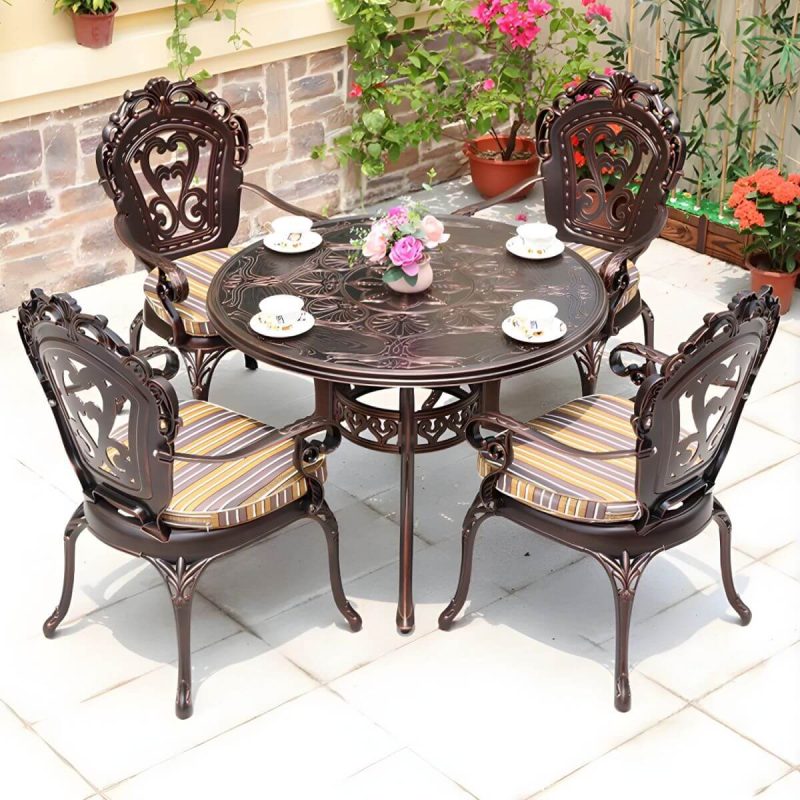 "Bronze Metal Modern Patio Dining Table with 100cm diameter and 73cm height - Table Only"