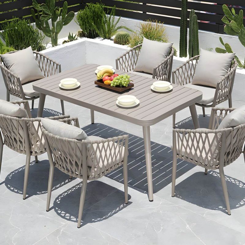 "Modern Metal Dining Room Chair and Table Set with Standard Gray Table - Table & Chair(s) 59.1"L x 33.5"W x 29.5"H 6"