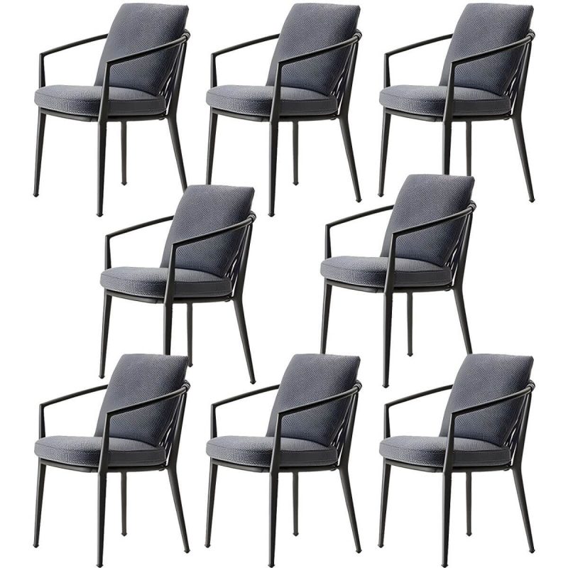 "Modern Dining Side Chair Aluminum Outdoor Bistro Chairs with Arm - Blue 8 Piece Set"